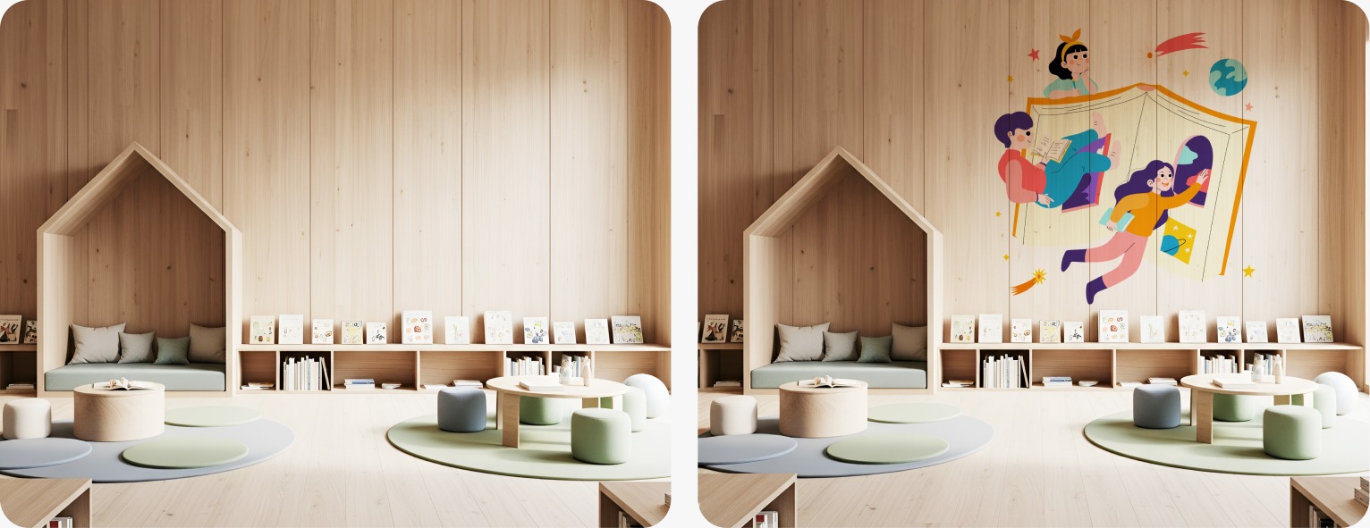 Playroom Wooden Feature Wall | Custom Kids Illustration Mural